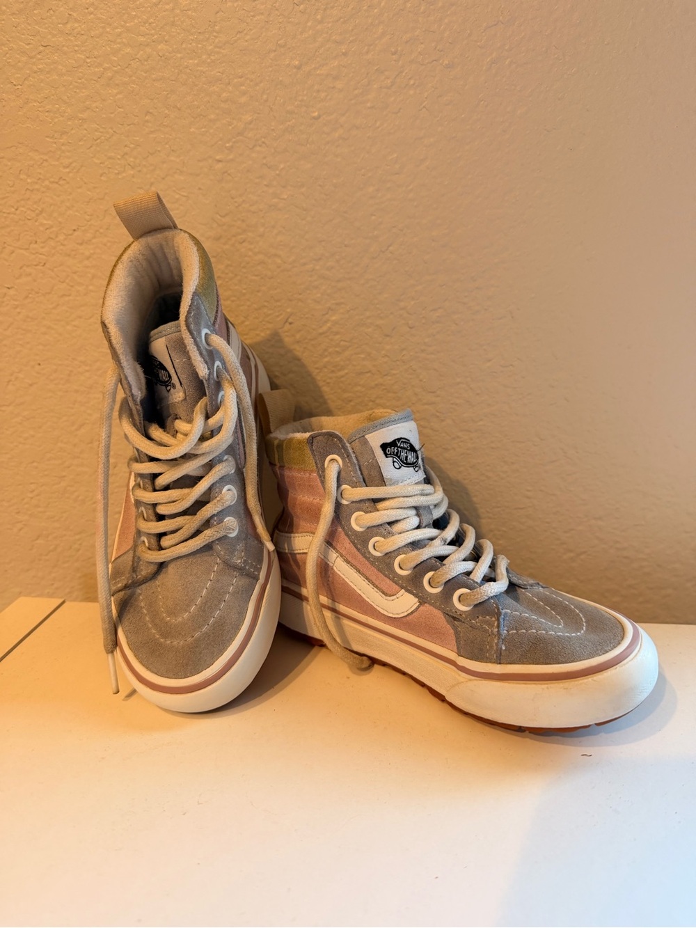 Vans Kids High-Top Sneakers in Pink, Gray and Cream